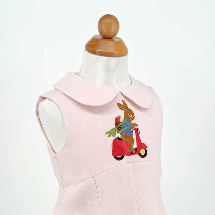 Blush Linen Scooter Bunny Dress